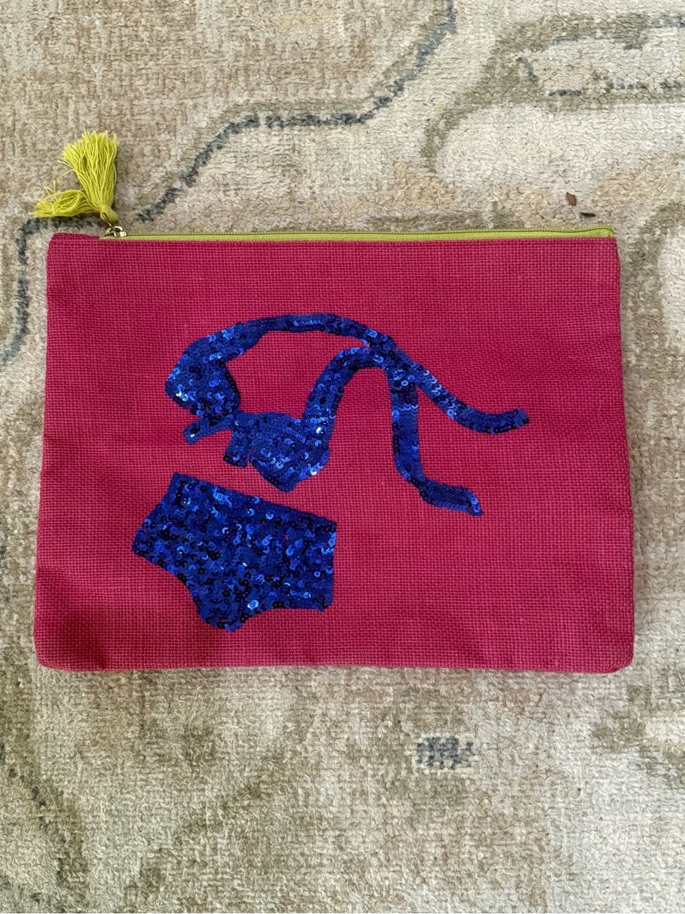 Mud Pie Pink Blue Sequin Bikini Swimwear Wet Bag Clutch NEW NWOT